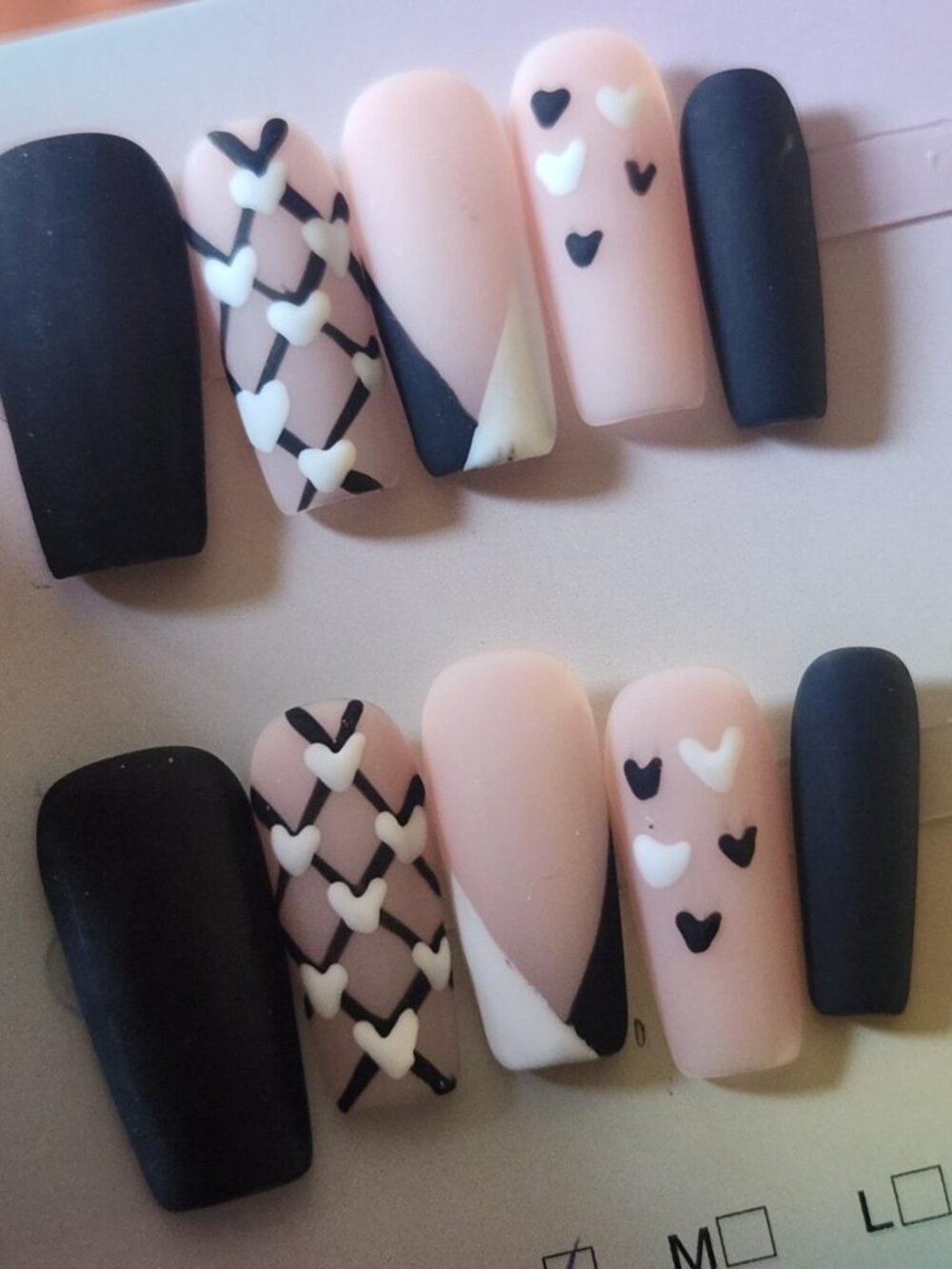 Matte Black & White 2.5 coffin press-on nails. Size Small.